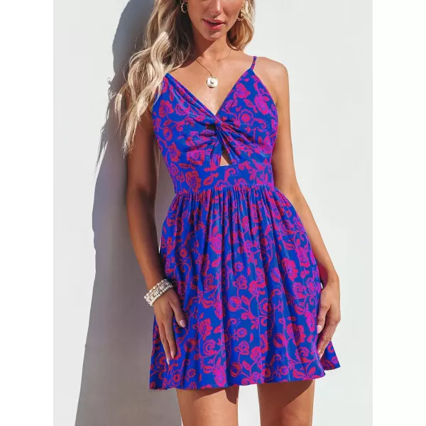 imageCUPSHE Womens Floral Print V Neck Sleeveless Long Dress Adjustable Cami Maxi DressMini Blue