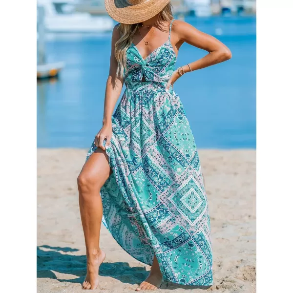 imageCUPSHE Womens Floral Print V Neck Sleeveless Long Dress Adjustable Cami Maxi DressMint Paisley