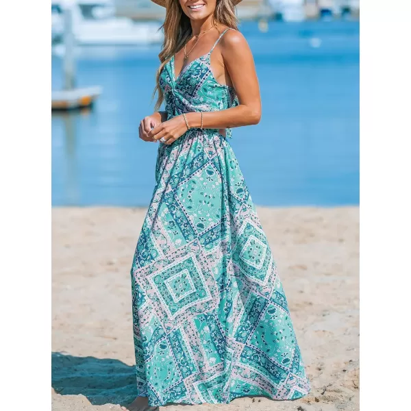 imageCUPSHE Womens Floral Print V Neck Sleeveless Long Dress Adjustable Cami Maxi DressMint Paisley