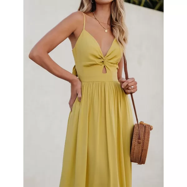 imageCUPSHE Womens Floral Print V Neck Sleeveless Long Dress Adjustable Cami Maxi DressYellow