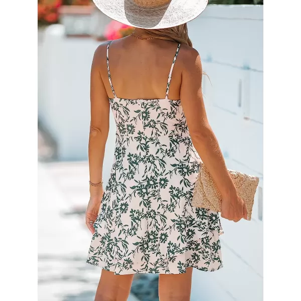 imageCUPSHE Womens Floral Print WrapFront Mini Dress Cami VNeck Dress Sleeveless DressGreen Floral
