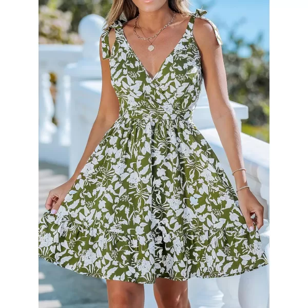 imageCUPSHE Womens Floral Ruffle Dress Plunge V Neck Shoulder Tie Sleeveless A Line Summer DressesOlive