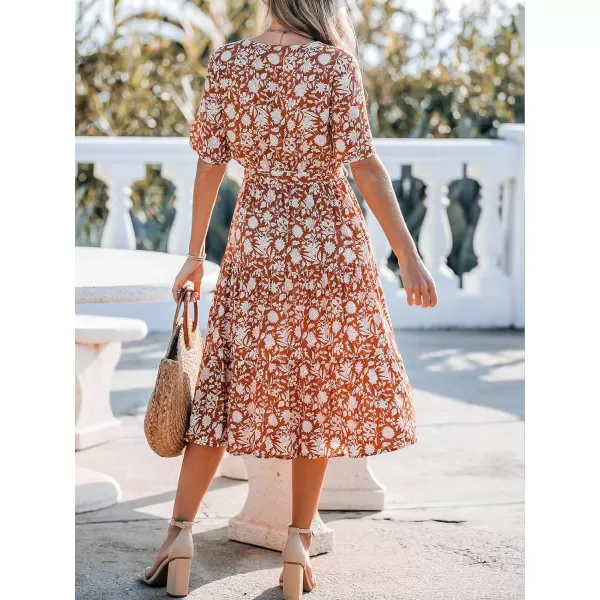 imageCUPSHE Womens Floral Short Sleeve Dress V Neck Tie Waist Surplice Maxi Summer DressesRed Floral