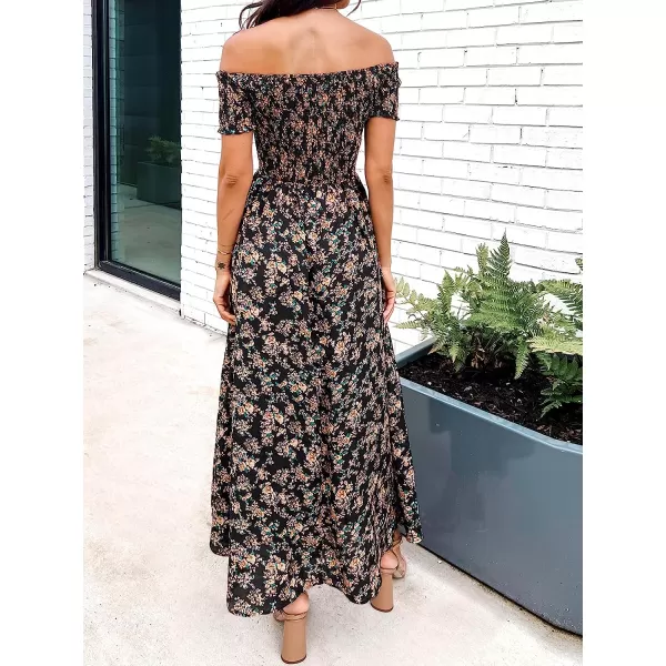 imageCUPSHE Womens Floral Smocked OffTheShoulder Dress Maxi Summer DressBlack Floral