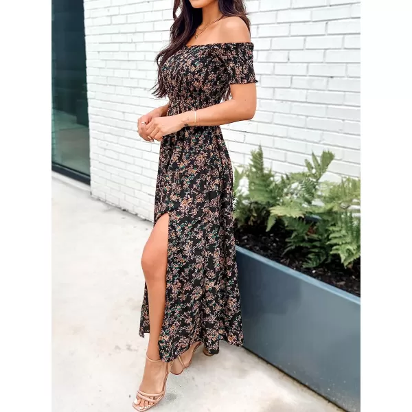 imageCUPSHE Womens Floral Smocked OffTheShoulder Dress Maxi Summer DressBlack Floral