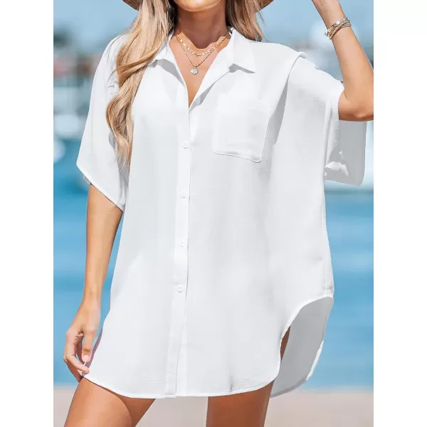 imageCUPSHE Womens Floral Stripe Print Buttoned Short Sleeve Cover UpWhite