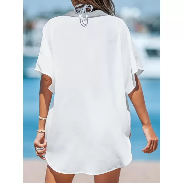 imageCUPSHE Womens Floral Stripe Print Buttoned Short Sleeve Cover UpWhite