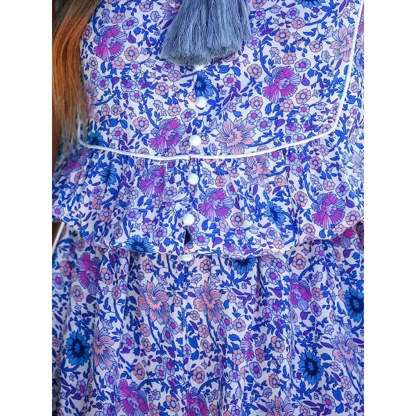imageCUPSHE Womens Floral Tassel Tie Romper Sleeveless Vneck JumpsuitBlue Floral