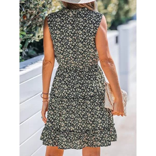 imageCUPSHE Womens Floral Tiered Ruffled Mini Dress V Neck Sleeveless Dresses Casual SummerBlack