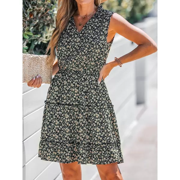 imageCUPSHE Womens Floral Tiered Ruffled Mini Dress V Neck Sleeveless Dresses Casual SummerBlack