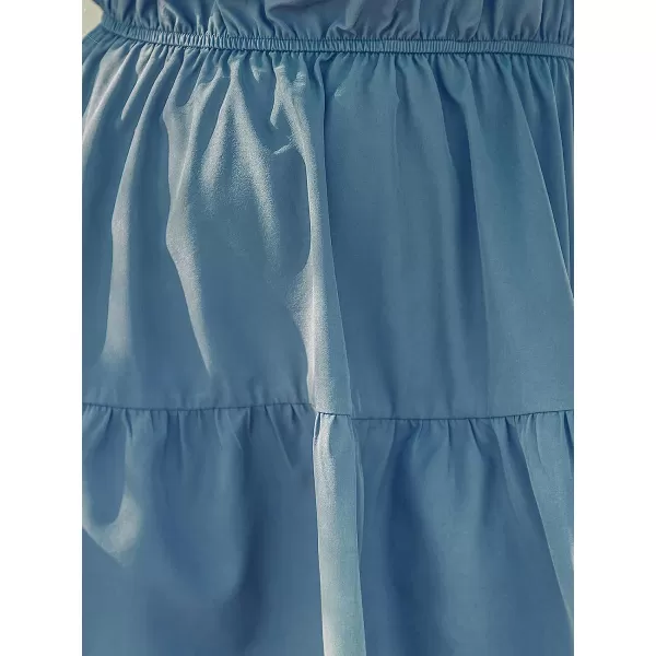 imageCUPSHE Womens Flounce One Shoulder Short Length Dresses Ruched Mini Dress with Elastic WaistBlue