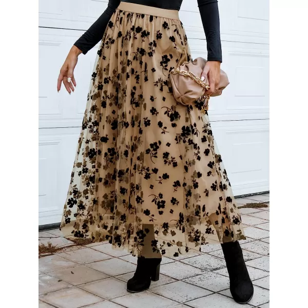 imageCUPSHE Womens Flowy High Rise Waist Skirt Maxi Length Dress with Floral PrintBrown Floral