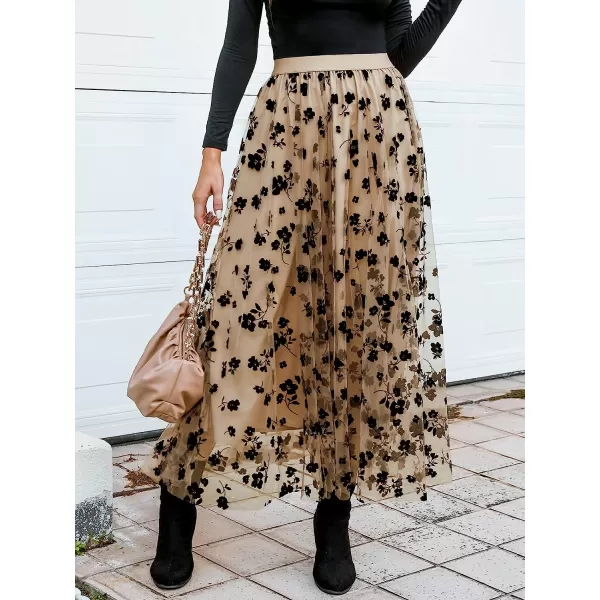 imageCUPSHE Womens Flowy High Rise Waist Skirt Maxi Length Dress with Floral PrintBrown Floral