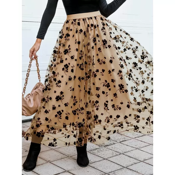 imageCUPSHE Womens Flowy High Rise Waist Skirt Maxi Length Dress with Floral PrintBrown Floral