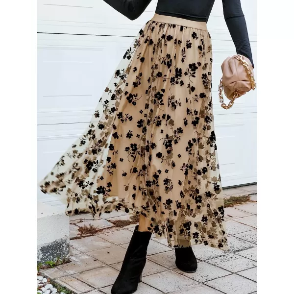 imageCUPSHE Womens Flowy High Rise Waist Skirt Maxi Length Dress with Floral PrintBrown Floral