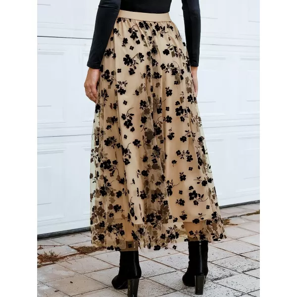 imageCUPSHE Womens Flowy High Rise Waist Skirt Maxi Length Dress with Floral PrintBrown Floral
