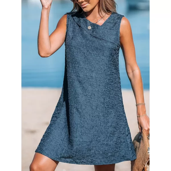 imageCUPSHE Womens Foldover V Neck Sleeveless Loose Midi Beach DressNavy Blue
