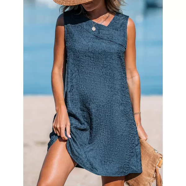 imageCUPSHE Womens Foldover V Neck Sleeveless Loose Midi Beach DressNavy Blue
