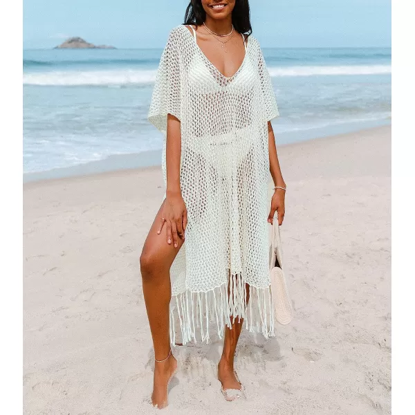 imageCUPSHE Womens Fringe Hem Split Cover Up BeigeBeige