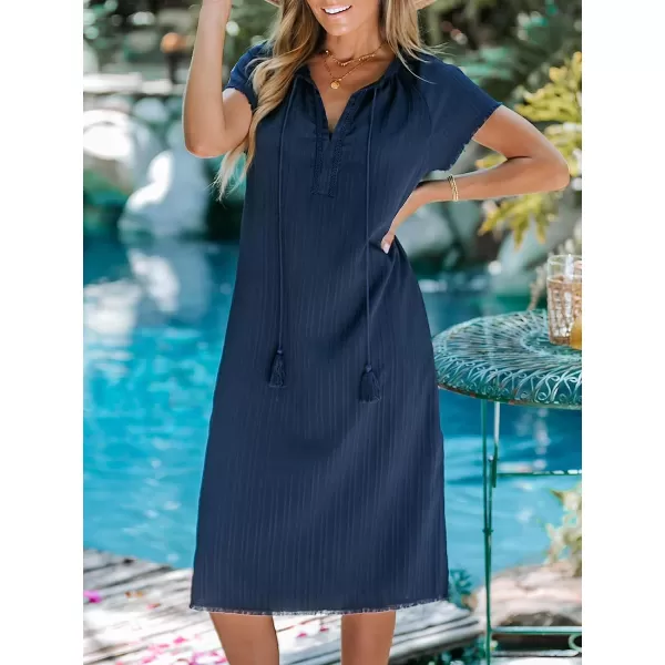 imageCUPSHE Womens Fringe Tie Front Midi Dress VNeck Summer DressNavy