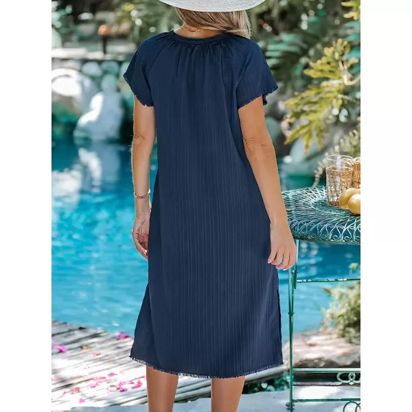 imageCUPSHE Womens Fringe Tie Front Midi Dress VNeck Summer DressNavy