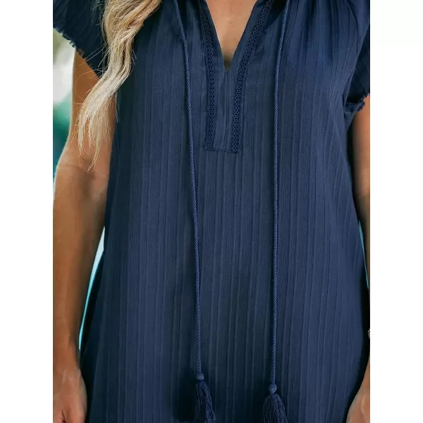 imageCUPSHE Womens Fringe Tie Front Midi Dress VNeck Summer DressNavy