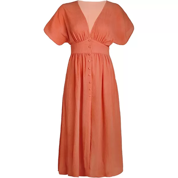imageCUPSHE Womens Front Button VNeck Ruching Maxi AnkleLength DressOrange