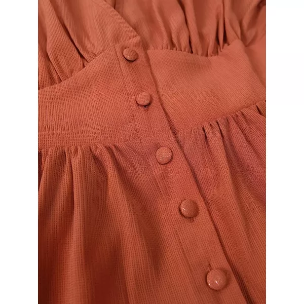 imageCUPSHE Womens Front Button VNeck Ruching Maxi AnkleLength DressOrange