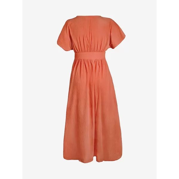 imageCUPSHE Womens Front Button VNeck Ruching Maxi AnkleLength DressOrange