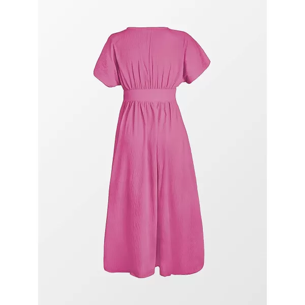 imageCUPSHE Womens Front Button VNeck Ruching Maxi AnkleLength DressPink
