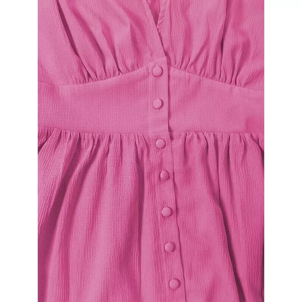 imageCUPSHE Womens Front Button VNeck Ruching Maxi AnkleLength DressPink