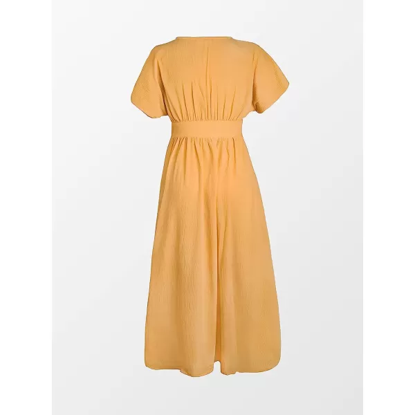 imageCUPSHE Womens Front Button VNeck Ruching Maxi AnkleLength DressYellow