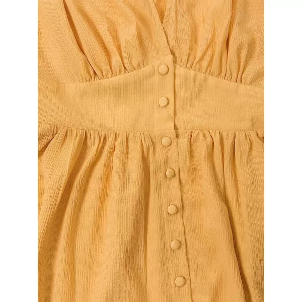 imageCUPSHE Womens Front Button VNeck Ruching Maxi AnkleLength DressYellow
