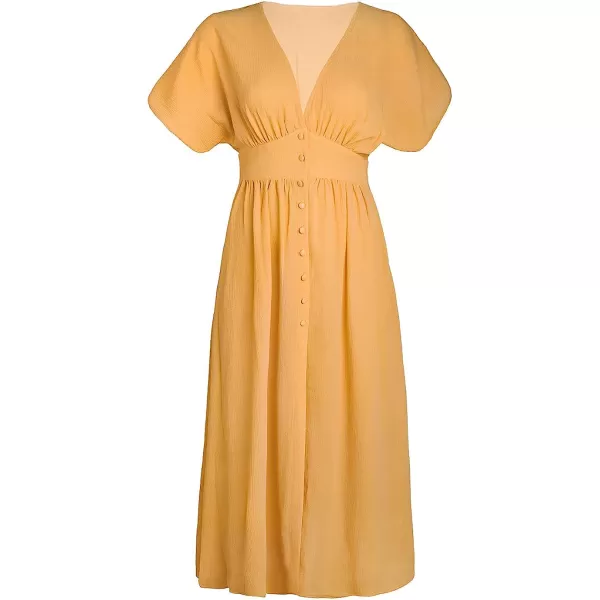 imageCUPSHE Womens Front Button VNeck Ruching Maxi AnkleLength DressYellow