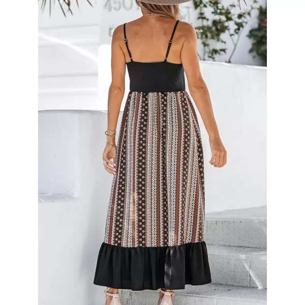 imageCUPSHE Womens Geo Print Ruffled Hem Maxi Dress Sleeveless Dresses Casual SummerBlack