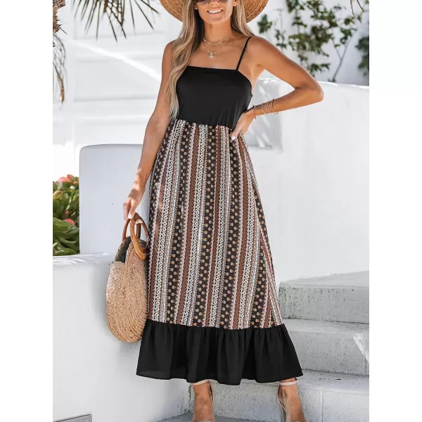 imageCUPSHE Womens Geo Print Ruffled Hem Maxi Dress Sleeveless Dresses Casual SummerBlack