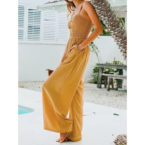 imageCUPSHE Womens Golden Smocked Wide Leg Jumpsuit Sleeveless Maxi Cami JumpsuitGolden
