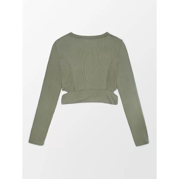 imageCUPSHE Womens Green CutOut Side Sweatshirt Casual Pullover Tunic TopsGreen