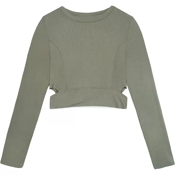imageCUPSHE Womens Green CutOut Side Sweatshirt Casual Pullover Tunic TopsGreen