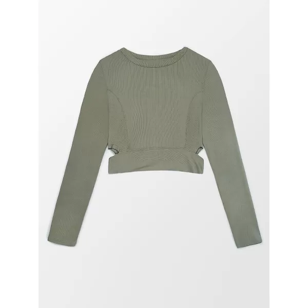 imageCUPSHE Womens Green CutOut Side Sweatshirt Casual Pullover Tunic TopsGreen