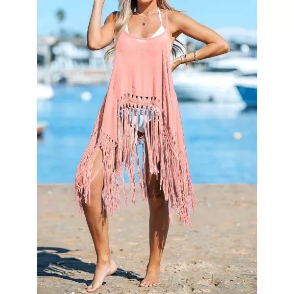 imageCUPSHE Womens Gulf Breeze Sleeveless Tassel Hem Swimsuit Cover UpPink