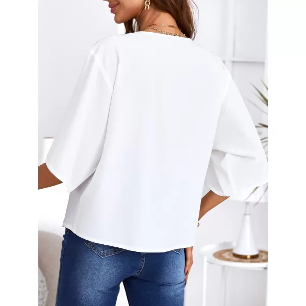 imageCUPSHE Womens Half Sleeve Casual Blouse Elegant Autumn Solid Dolman Sleeve Drape Collar Loose TopsWhite