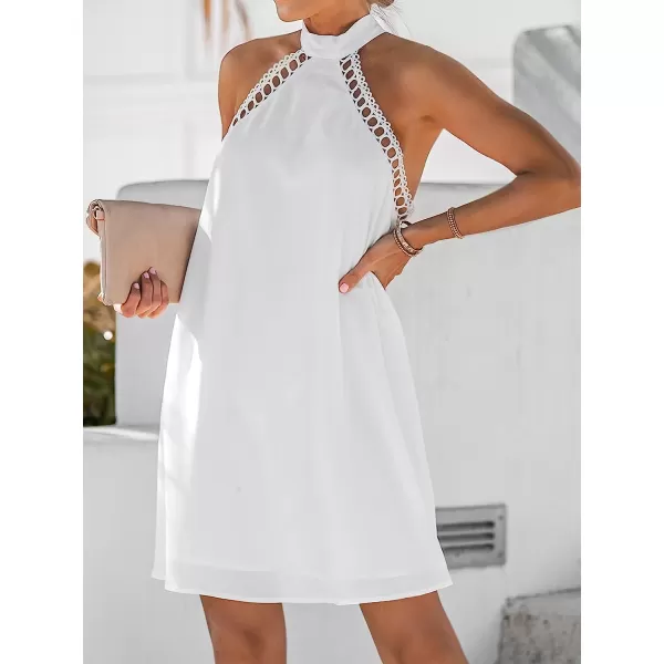 imageCUPSHE Womens Halter High Neck Short Length Dresses Backless Summer Mini Dress with Lace TrimWhite