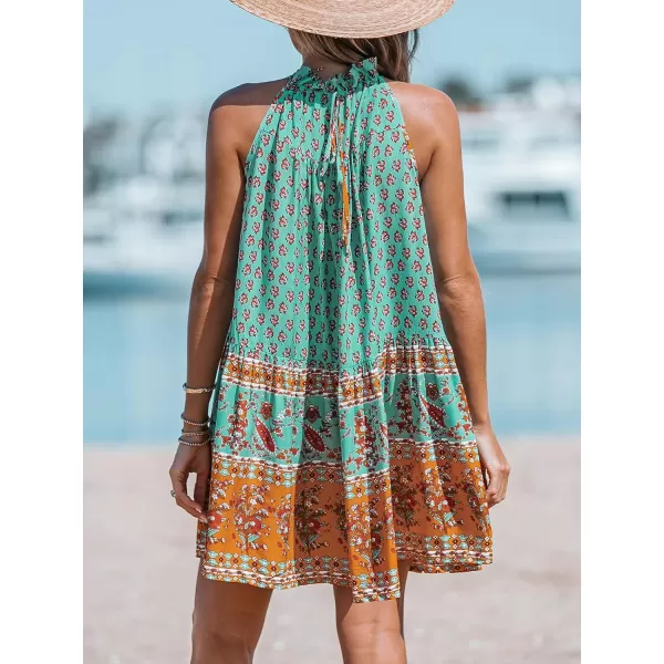 imageCUPSHE Womens Halter Loose Short Dress Floral Print Formal Dress A Line MiniGreen Floral
