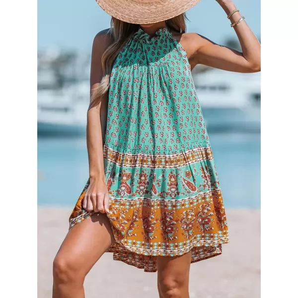 imageCUPSHE Womens Halter Loose Short Dress Floral Print Formal Dress A Line MiniGreen Floral