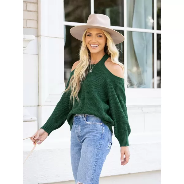 imageCUPSHE Womens Halter Neck Sweater Long Sleeve Knit Pullover Casual Crochet SweaterGreen