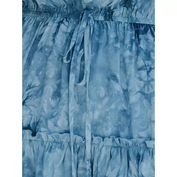 imageCUPSHE Womens Halter Neck TieDye Sleeveless Tiered Ruffled Mini Dress Casual A Line Summer Short DressSteel Blue