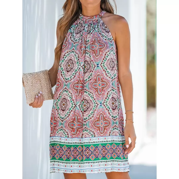 imageCUPSHE Womens Halter Paisley Print Sleeveless Mini Dress Casual A Line Summer Short DressPink Paisley
