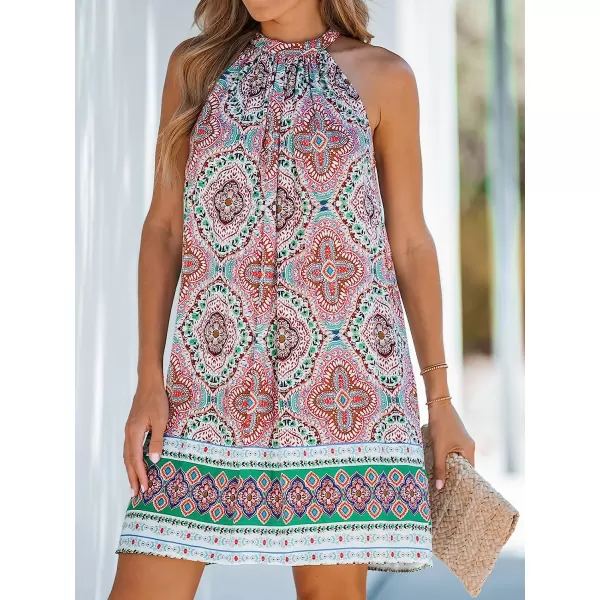 imageCUPSHE Womens Halter Paisley Print Sleeveless Mini Dress Casual A Line Summer Short DressPink Paisley