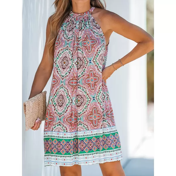 imageCUPSHE Womens Halter Paisley Print Sleeveless Mini Dress Casual A Line Summer Short DressPink Paisley